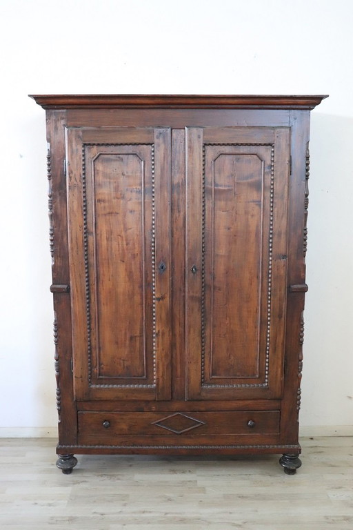 Antique Wardrobe in Solid Poplar Wood, Italy 19th Century
