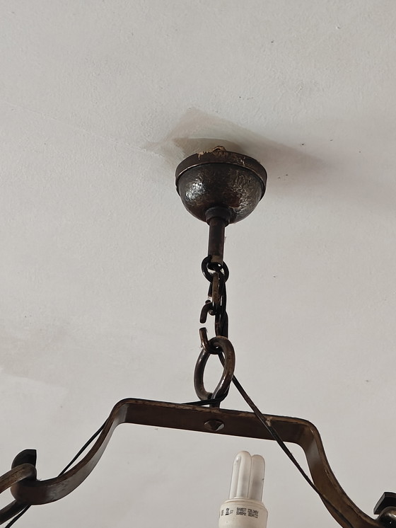 Image 1 of Lampadario francese con rivestimento in pelle, anni '50