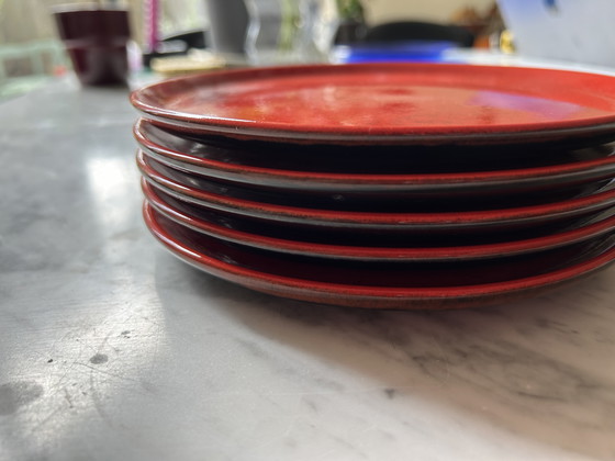Image 1 of 5x Vintage Gebaks / Ontbijtbord Rood