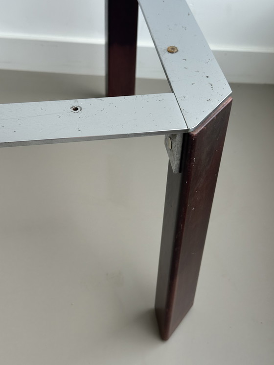 Image 1 of Table basse vintage en marbre métal chrome bois carré 70's