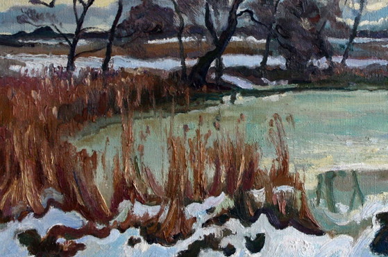 Original Oil Painting Nature Landscape Winter River Clouds Thaw – Paintings & Drawings, Canvas (photo 4 of 5)