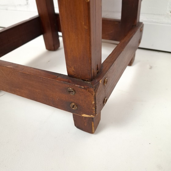 Image 1 of Vintage brutalist krukje touw zitting / hout jaren 50/60