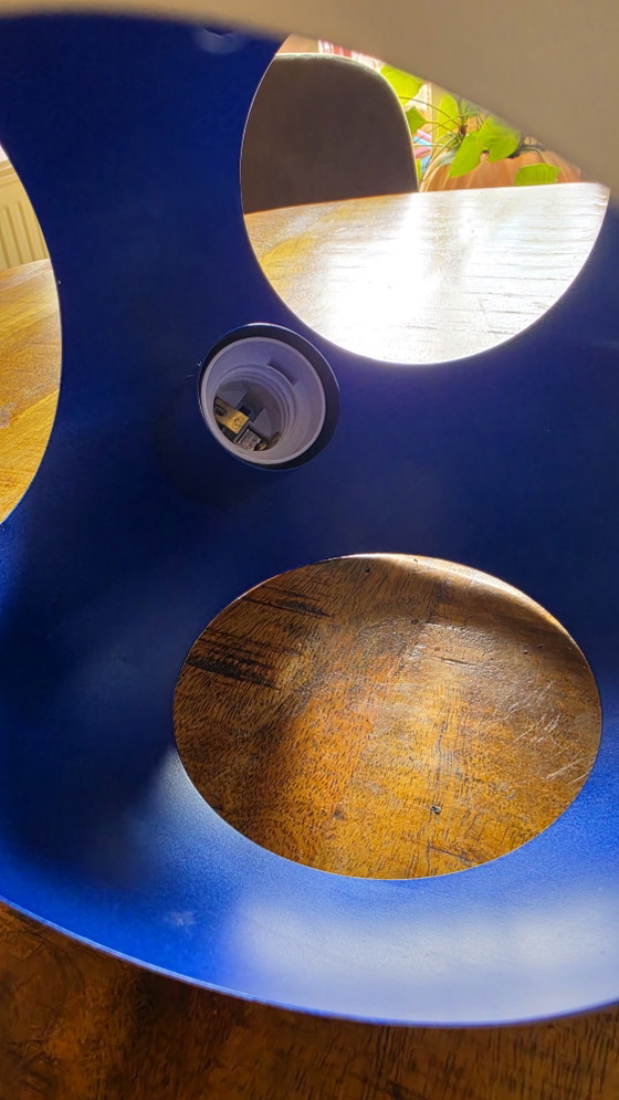 Image 1 of Lampada da tavolo vintage in metallo stile Space Age | Bianca e blu cobalto | Anni '70/'80