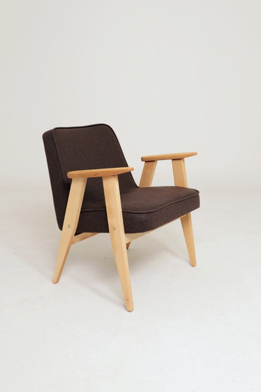 Lounge Chair Retro Style Cacao Wool Upholstery Natural beech wood