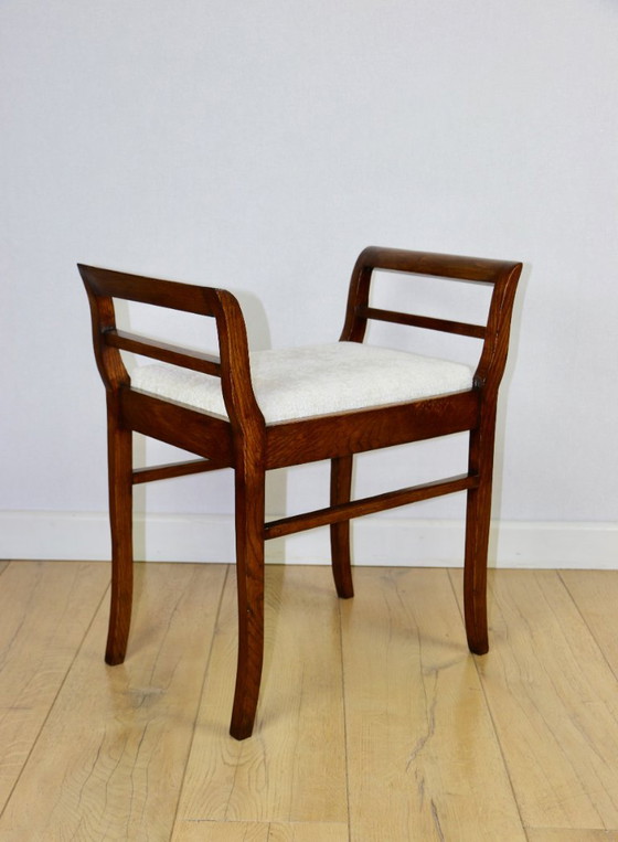 Stool Seat White-Cream Velvet Fabric Oak Art Deco – Axel Concept, Wood (photo 5 of 6)
