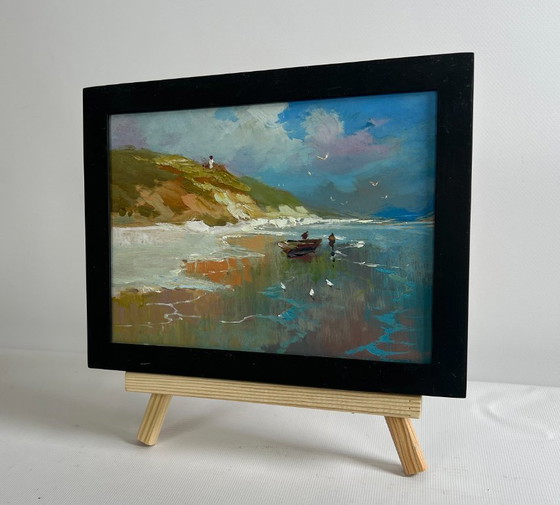 Image 1 of Original Oil Painting Summer Coastal Landscape The mountains touch the sea