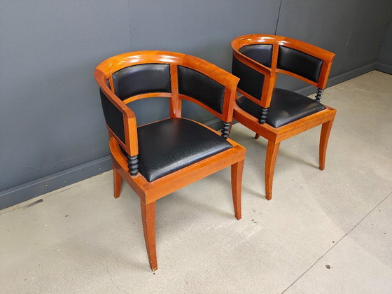 Image 1 of Ensemble de 2 fauteuils en merisier par Leon Krier Modèle Sella Media par Giorgetti, 1991s