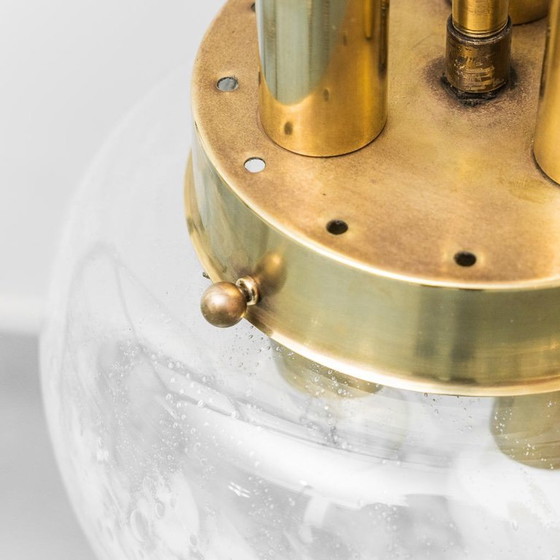 Image 1 of LAMPADA A SOSPENSIONE VINTAGE EN OTTONE ET VETRO SOFFIATO – LAMPADARIO DESIGN ANNI '60