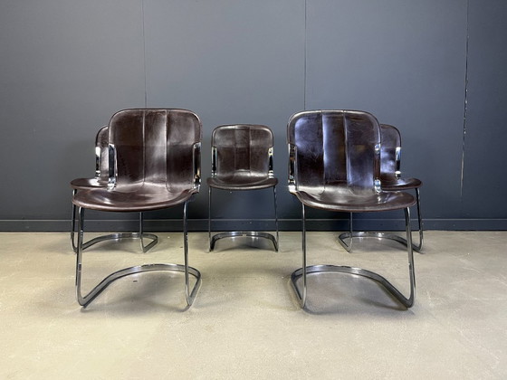Image 1 of Vintage eetkamerstoelen van Willy Rizzo voor Cidue, set van 5, jaren 70.