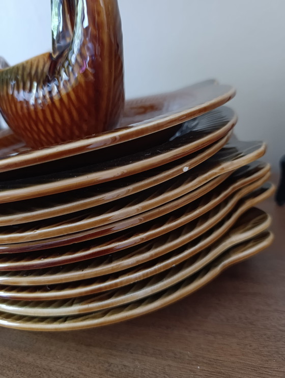 Image 1 of Service assiettes poissons et saucière de Sarreguemines France, 1950