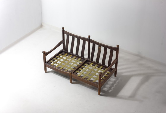 Image 1 of Canapé français en chêne et cuir