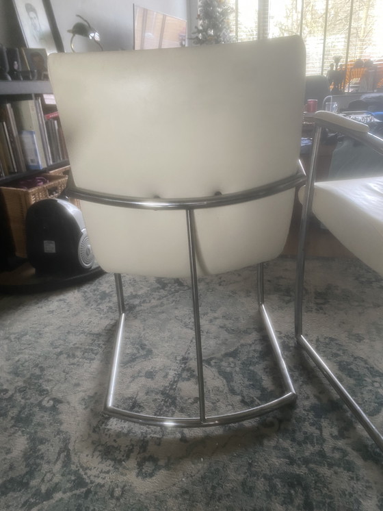 Image 1 of Nomada vintage kalfsleren eetkamerstoelen crème wit 