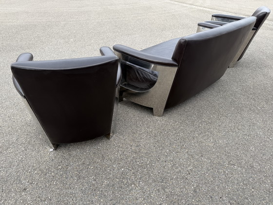 Image 1 of Art Deco 2-zits clubzetel 2x fauteuil Inox bruin