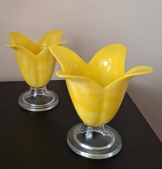 Image 1 of 2 tulip-shaped glass candlesticks