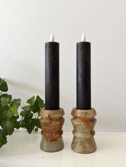 Bougeoirs en onyx, lot de 2