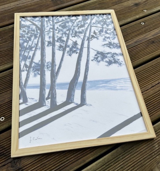 Image 1 of Oost-Indische inkt op wit fabriano papier 300g Onderwerp: Cap Coz Formaat 40x30 cm.