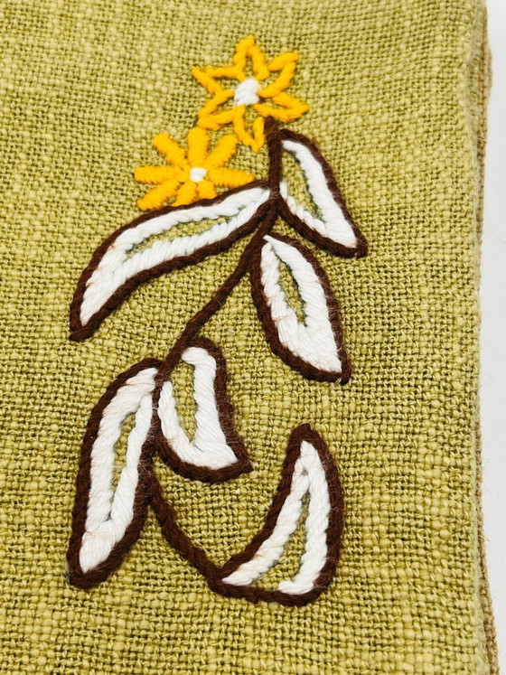 Image 1 of Set of 4 vintage embroidered burlap placemats