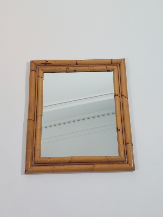 Image 1 of Specchio da parete vintage Mid Century Boho in bambù, anni '70