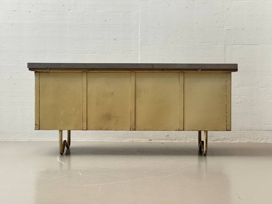 Image 1 of Industriële dressoir met roestvrijstalen blad, authentiek studio meubilair uit de jaren 50