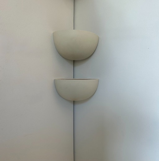 Pair of white matte porcelain corner sconces, France 1970