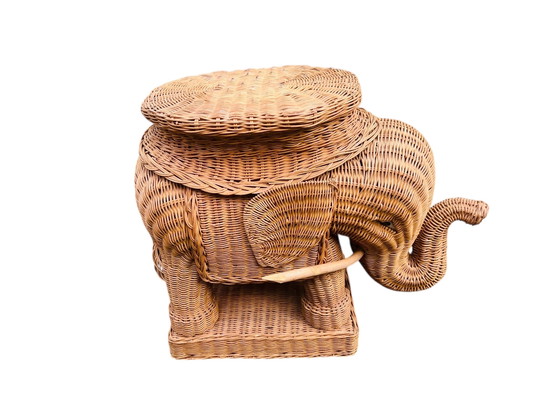 Image 1 of Vintage rieten grote olifant jaren 60 plantentafeltje / bijzettafeltje 