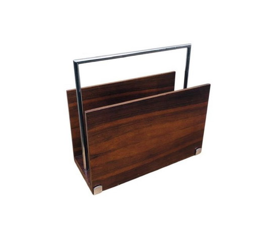 Vintage retro houten lectuurbak | krantenbak palissander hout 