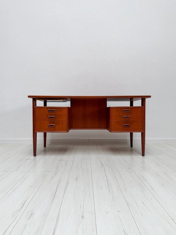 Image 1 of Vintage Danish Teak Executive Desk, Mid-Century Modern Writing Desk, 1960s