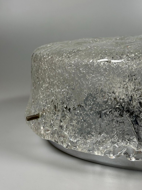 Image 1 of 1960s/70s Lamp, Light, Ceiling Light, Flush Mount Ice Glass, Hillebrand 60s
