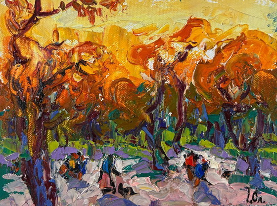 Image 1 of Original Oil Painting Fall Trees Landscape Steps through autumn
