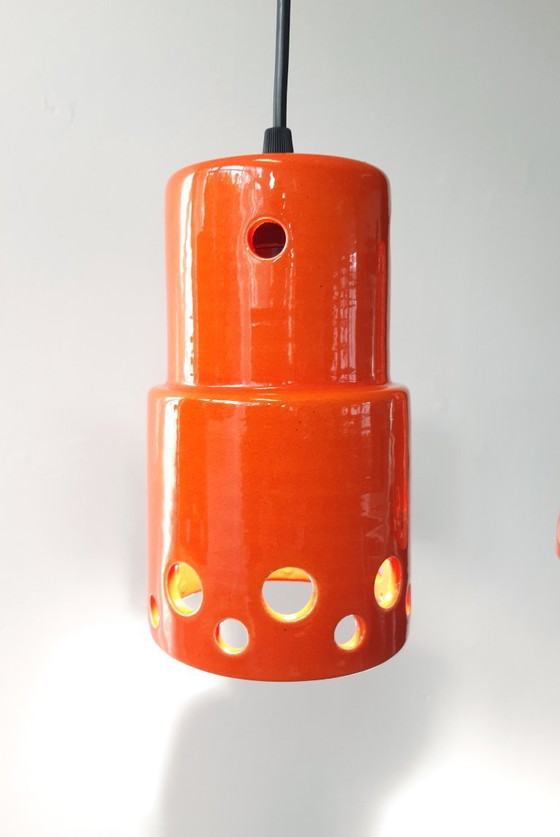 Image 1 of 1 van 3 keramieken aardewerken vintage hanglampen, West Germany fat lava stijl, keramische retro hanglampen