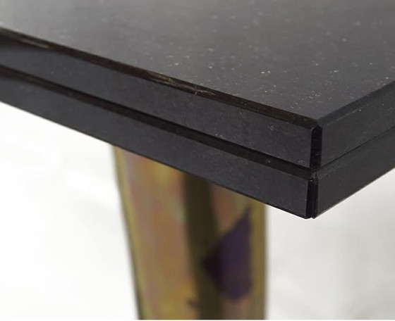 Image 1 of Beautiful brass and bronze elephant tusk console table with stone top and original patina - Made in Italy in the 60s