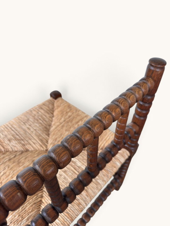 Vintage bobbin hoekstoel van eiken met rieten zitting – Stoelen / fauteuils, Rattan, Wood (photo 9 of 9)