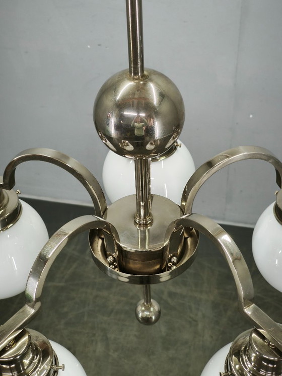 Image 1 of Art Deco Five-Light Chrome Chandelier, Czechoslovakia, 1930s