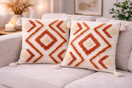 2 Terracotta/Beige Cushion Covers