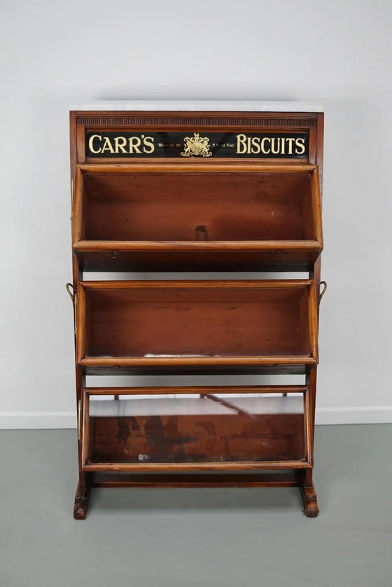 Image 1 of Victoriaanse Carr's Biscuits vitrinekast / winkelkast in hardhout, 19e eeuw