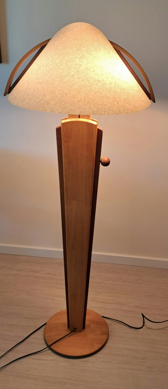 DOMUS 6306 Vintage houten vloerlamp – in hoogte verstelbaar – met voetdimmer – Duits design – Vloerlampen (photo 8 of 15)