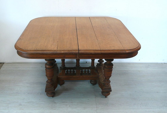 Image 1 of Table à manger extensible antique en chêne naturel vers 1840 dans le style maison de campagne