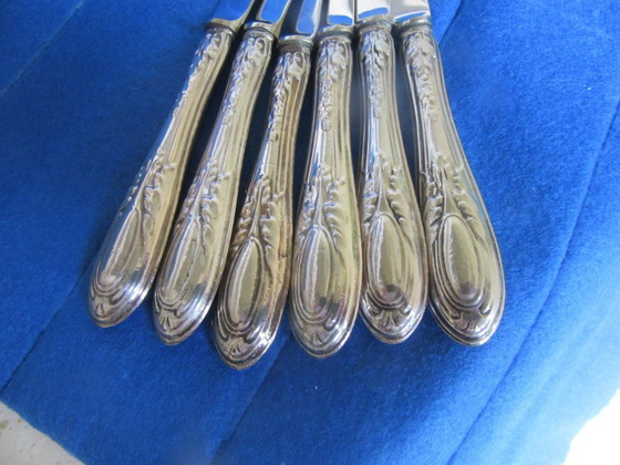 Image 1 of 6 small knives marked 800 (twice) and Solingen, art nouveau style