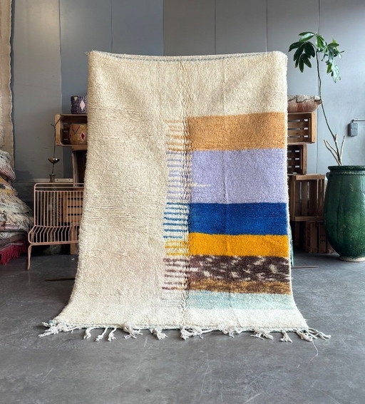 Berber Colorful Moroccan Beni Ourain Wool Rug 160x250 cm - Berber Moroccan Rug - Handmade Boho Floor Carpet with Bold Multicolor