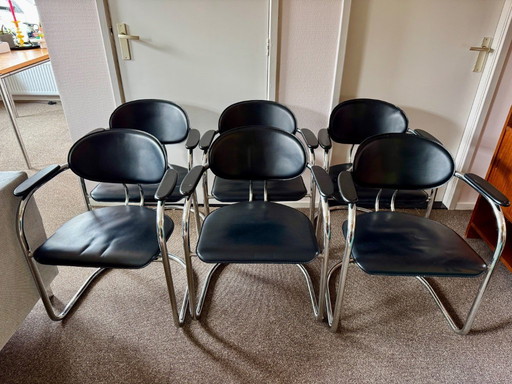 Set of 6 Effezeta dining chairs - Italian Design - 1970s. Luxury version with backrest.