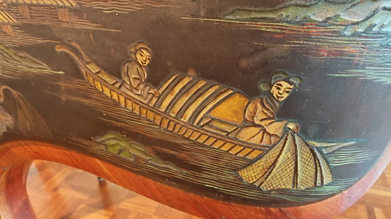 Image 1 of Groot Louis XV-bureau in chinoiserie en palissanderhout - zeldzaam stuk