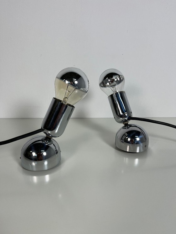 Image 1 of 2 lámparas de mesa/pared Pollux cromadas de Ingo Maurer para Design M, años 60.