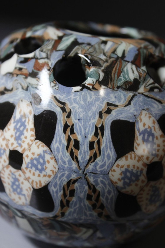 Image 1 of Taller Gerbino en Vallauris - Jarrón esférico, soporte para flores de arcilla mixta, siglo XX