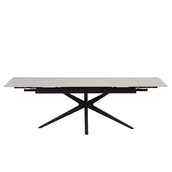 Image 1 of TONIA EXTENDABLE DINING TABLE, BLACK METAL BASE, WHITE TRAVERTINE CERAMIC TOP, 160/240x90x76cm