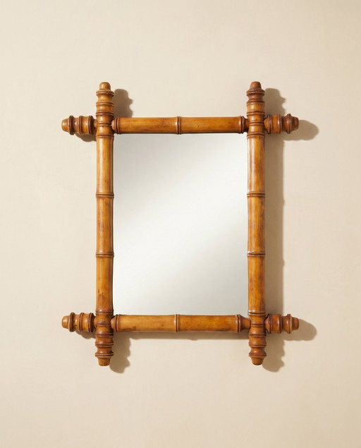 Espejo de madera torneada estilo bambú, circa 1900-1930