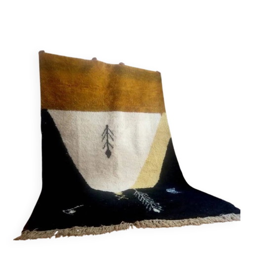 Marokkanischer Beni Ourain Stil gewebter Teppich - schwarzes Muster - 307 x 210 cm