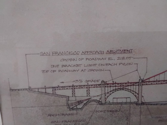Disegno tecnico del Golden Gate Bridge, incorniciato, Litografie e stampe, Carta, Legno, Nero, Klassiek (foto 10 di 10)