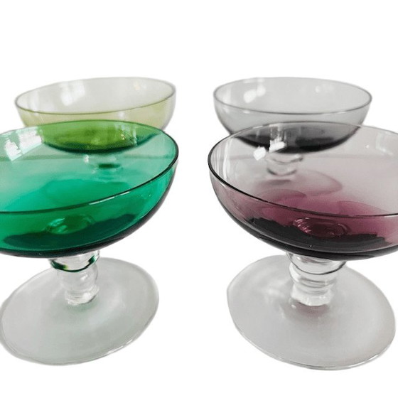 Image 1 of Vintage mid-century Kristalunie Carnaval gekleurde likeurglazen Max Verboeket cocktailglazen 1950's