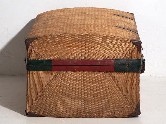 Antieke gevlochten bamboe koffer – China, circa 1920 – Reistassen, Paper, Metal, Vintage (photo 30 of 33)