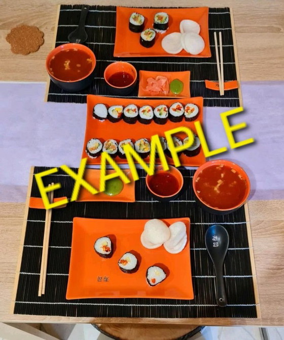Großes japanisches Sushi-Set im futuristischen Stil aus Steingut und Keramik – Tafelgeschirr, Ceramic, Plastic (photo 9 of 9)